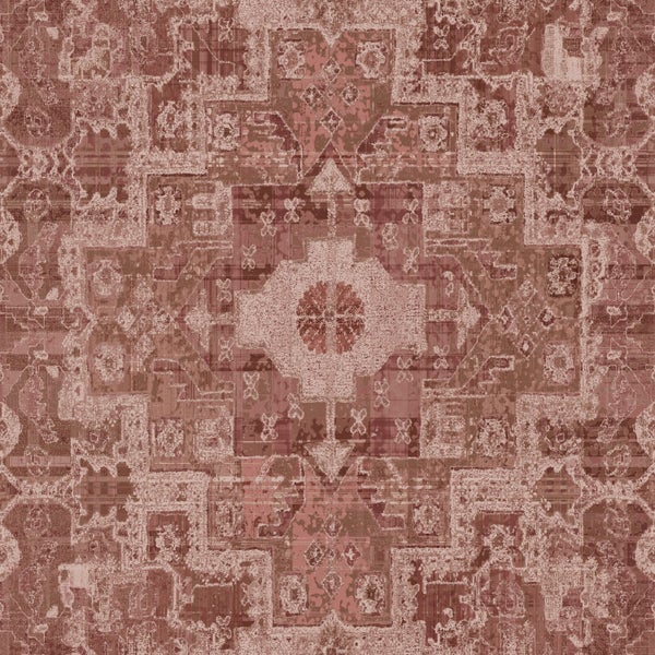 ESTAhome Tapete orientalisches Kelim-Patchwork dunkel Terrakotta-Rosa - 50 x 900 cm - 131364