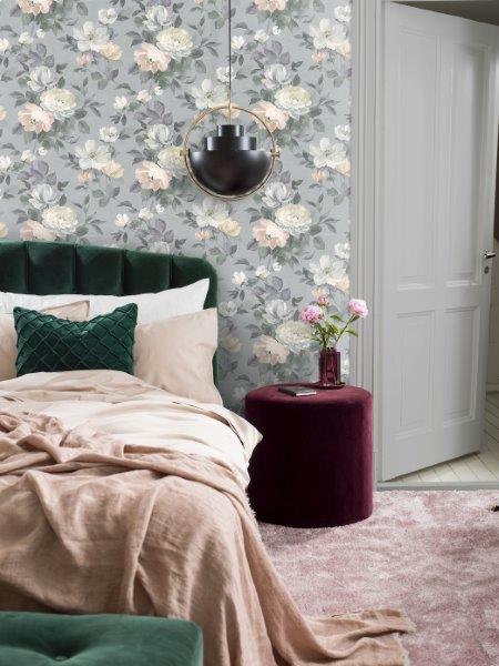 Borastapeter Tapete Blumen Graublau - 53 cm x 10.05 m - 660429