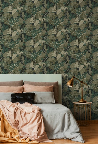 ESTAhome Tapete Blätter Dunkelgrün - 50 x 900 cm - 139851