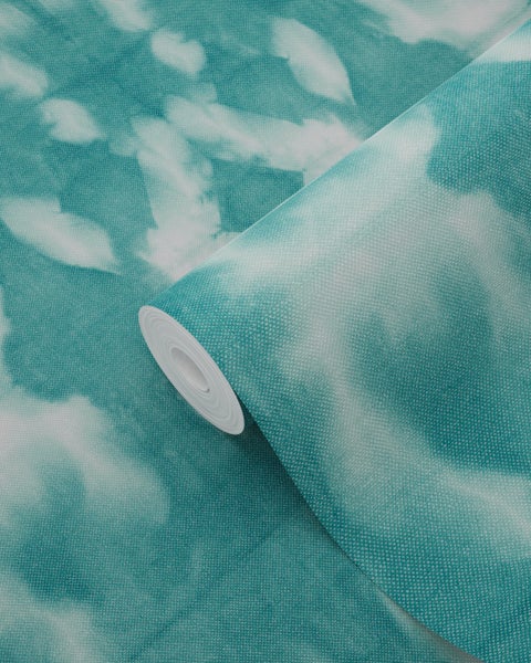 ESTAhome Tapete Tie-Dye Shibori Muster Türkis - 53 cm x 10.05 m - 148683