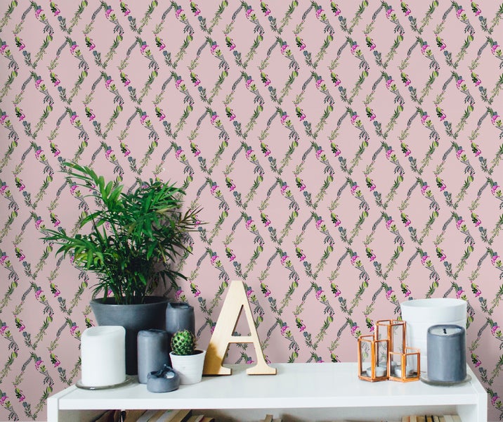 Walls4You Tapete tropische Pflanzen Altrosa und Grün - 53 cm x 10 m - 640106