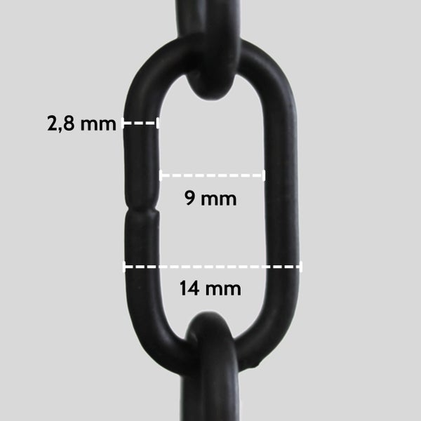 4er-Set schwarze Ketten mit jeweils 10 Kettengliedern, Gesamtlänge 22 Zentimeter, Länge eines Kettenglieds 2,7 Zentimeter.