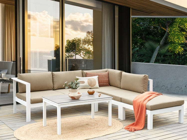 Garten Ecksofa mit Tisch 5-Sitzer MESSINA linksseitig Metall Sandbeige