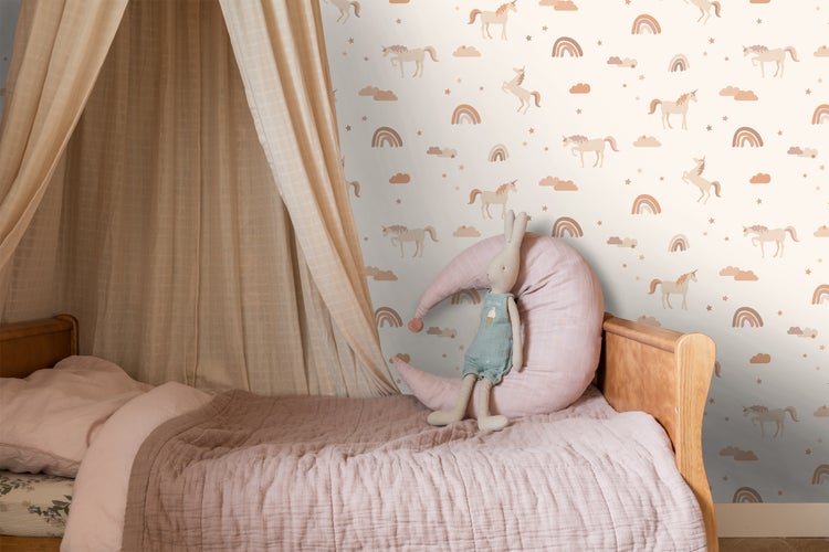 ESTAhome Tapete Einhörner Beige und Terrakotta - 50 x 900 cm - 131435
