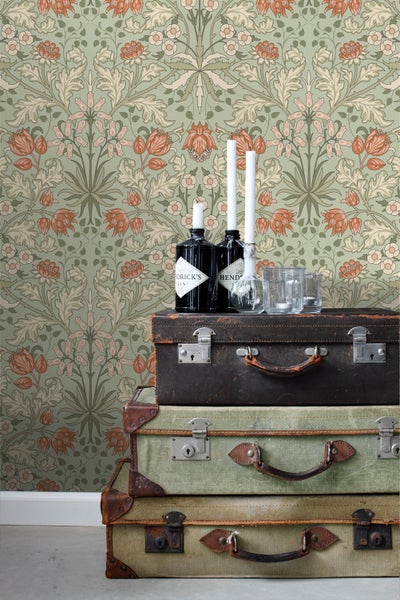 ESTAhome Tapete Blumenmuster im Jugendstil Grün und Terrakotta - 50 x 900 cm - 131180