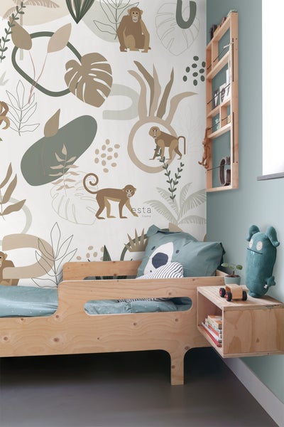 ESTAhome Fototapete Affen Beige und Grün - 200 x 279 cm - 159244