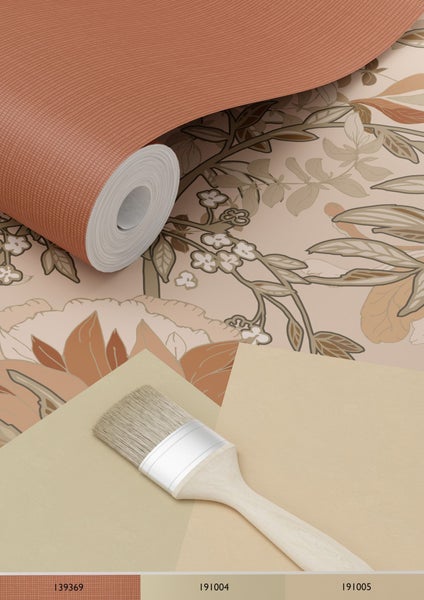ESTAhome Tapete Blumenmuster im Jugendstil Beige und Terrakotta - 53 cm x 10.05 m - 139460