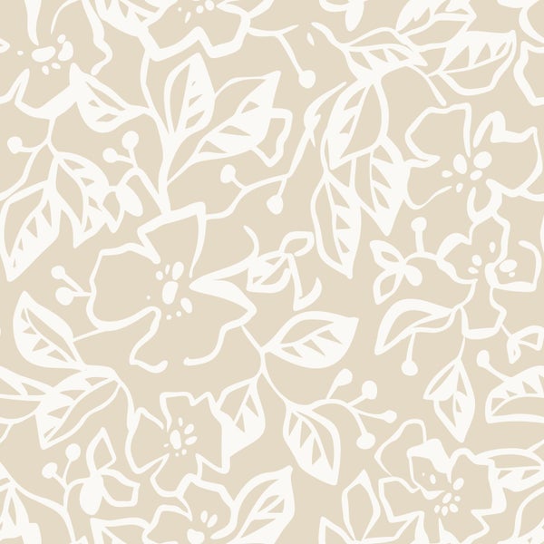 ESTAhome Tapete Blätter und Blumen Hellbeige - 50 x 900 cm - 131371