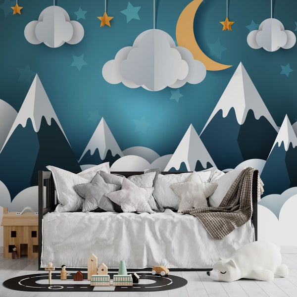 Kindertapete Berge 3D blau 150 x 250 cm