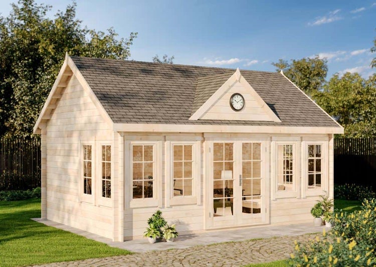Alpholz Gartenhaus CLOCKHOUSE® XL Gartenhaus aus Holz, Holzhaus mit 44 mm Wandstärke, Blockbohlenhaus mit Montagematerial