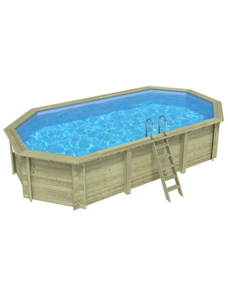 Aufstellpool aus Holz mit Leiter