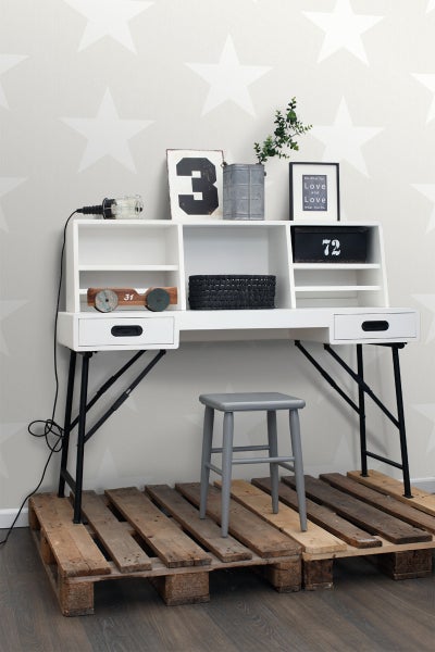 ESTAhome Tapete Sterne auf Jeansstoff Beige - 53 cm x 10.05 m - 138977