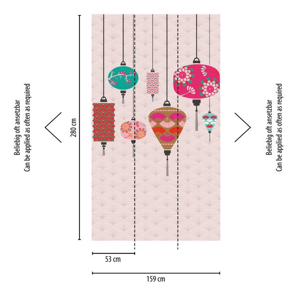 Tapete mit asiatischem Laternenmuster, Maße 159 cm x 280 cm