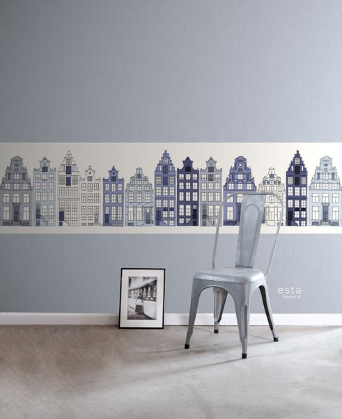 ESTAhome XXL-Tapetenbordüre Amsterdamer Grachtenhäuser Blau - 50 x 400 cm - 157713