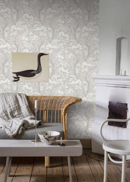Borastapeter Tapete Blumen Beige und Weiß - 53 cm x 10.05 m - 660078