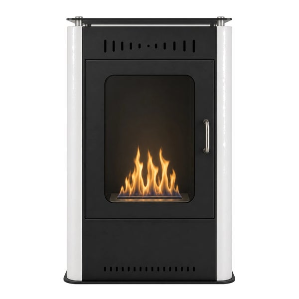 Moderner Bioethanol Kaminofen mit Sichtfenster und brennender Flamme