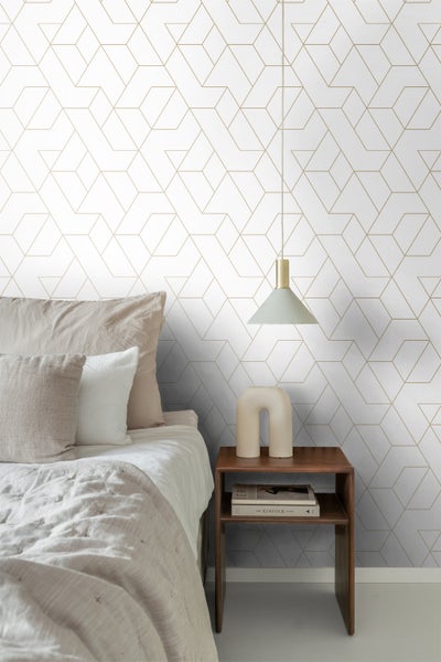 ESTAhome Tapete grafische Linien Weiß und Gold - 50 x 900 cm - 139950