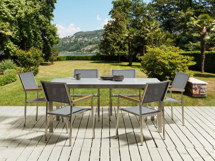 Gartenmöbel Set 6-Sitzer COSOLETO/GROSSETO Sicherheitsglas Marmor Optik Grau