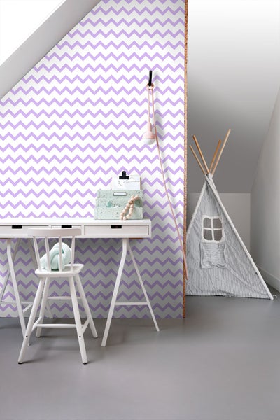ESTAhome Tapete Zickzack-Motiv Lila und Weiß - 50 x 900 cm - 131484