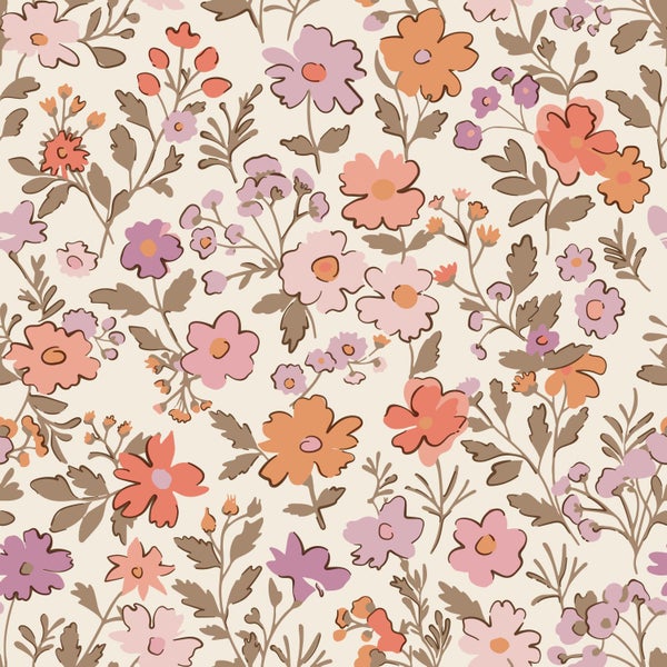 ESTAhome Tapete Blumen Lila und Orange - 53 cm x 10.05 m - 131327