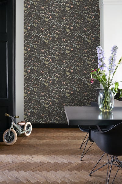 ESTAhome Tapete Feldblumen Antrazitgrau - 50 x 900 cm - 139696
