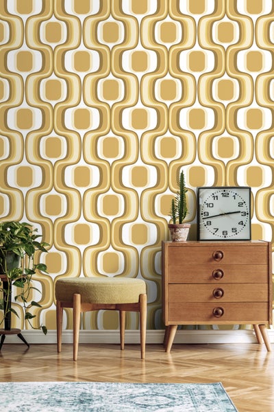 ESTAhome Tapete Retro-Ornamente Ockergelb und Braun - 50 x 900 cm - 131584