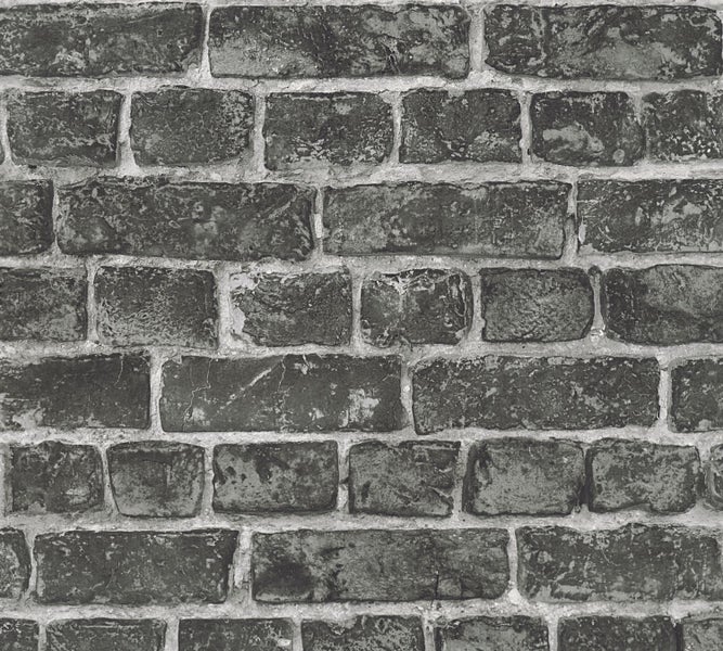Nahaufnahme einer Tapete mit Backsteinmuster.