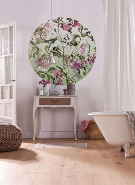Sanders und Sanders selbstklebende runde Tapete Blumen Grün und Rosa - Ø 125 cm - 611791