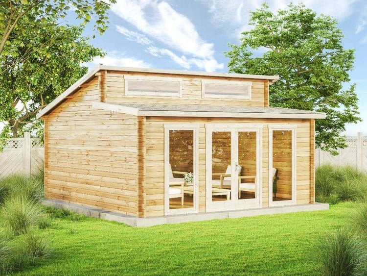 Alpholz Gartenhaus Narvig-B Gartenhaus aus Holz in natur, Holzhaus mit 70 mm Wandstärke, Blockbohlenhaus mit Montagematerial imprägniert 5x5m