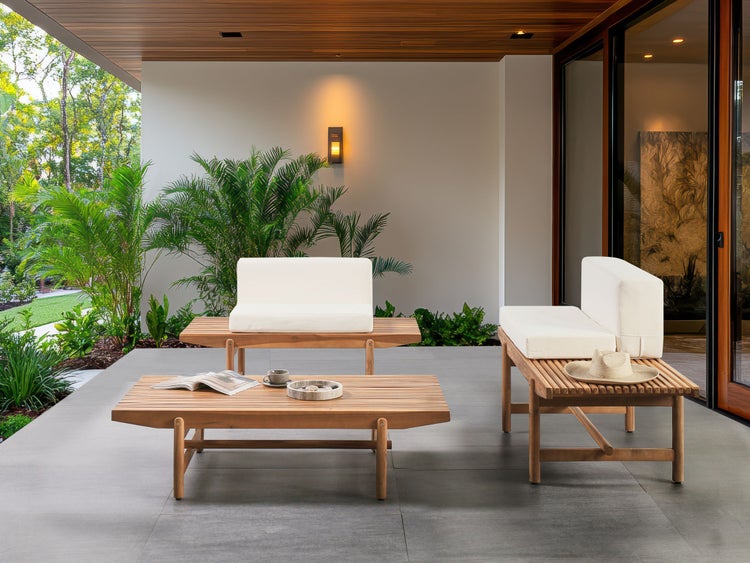 Lounge Set mit Tisch 2-Sitzer GIAVENO Akazienholz Cremeweiß
