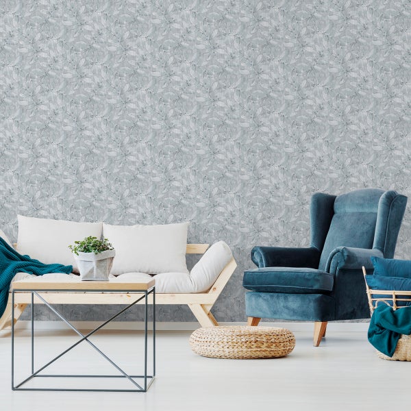 Sanders und Sanders Tapete gezeichnete Blätter Hellblau - 53 cm x 10,05 m - 640747