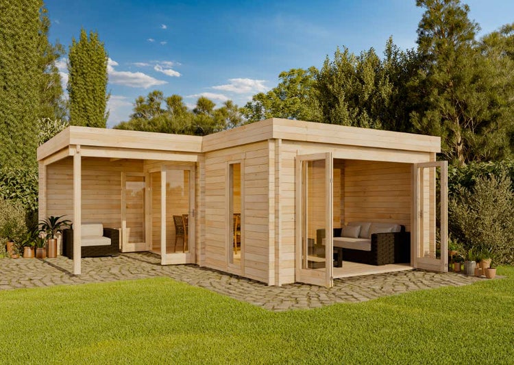 Alpholz Gartenhaus Sunbeam ISO aus Holz Holzhaus Wandstärke: 40 mm Inklusive: Terrasse,Schleppdach Blockbohlenhaus