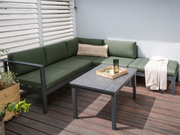 Garten Ecksofa mit Tisch 5-Sitzer MESSINA linksseitig Metall Grün