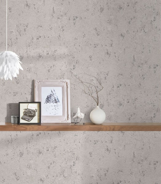 A.S. Création Tapete mit feiner Struktur Grau, Beige, Silber und Metallfarbe - 53 cm x 10.05 m - AS-393873