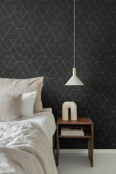 ESTAhome Tapete grafische Linien Schwarz und Gold - 50 x 900 cm - 139945