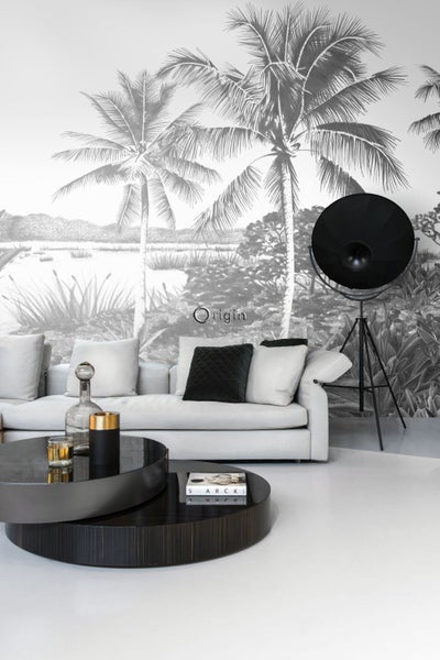 Origin Wallcoverings Fototapete Landschaft mit Palmen Schwarz-Weiß - 4,185 x 2,79 m - 357224
