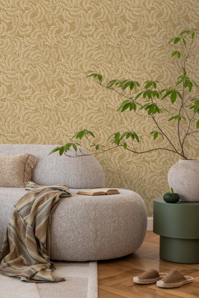ESTAhome Tapete Blätter Ockergelb - 50 x 900 cm - 131145