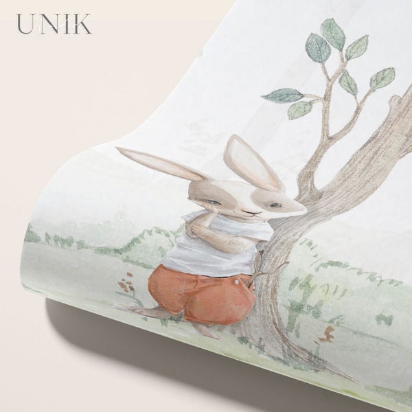 Kindertapete Birken­wald Aquarell mit Hasen 600 x 280 cm