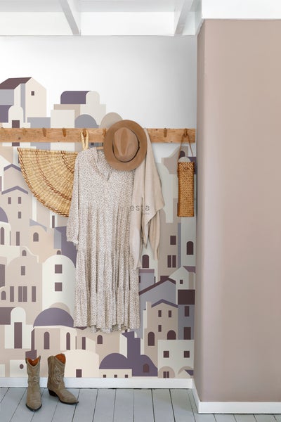 ESTAhome Fototapete Mediterrane Häuser Beige und Grau - 200 x 279 cm - 159260