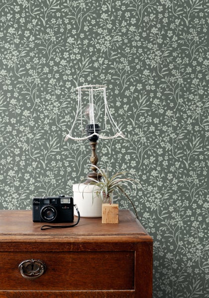 ESTAhome Tapete Blumen Graugrün - 53 cm x 10.05 m - 139878
