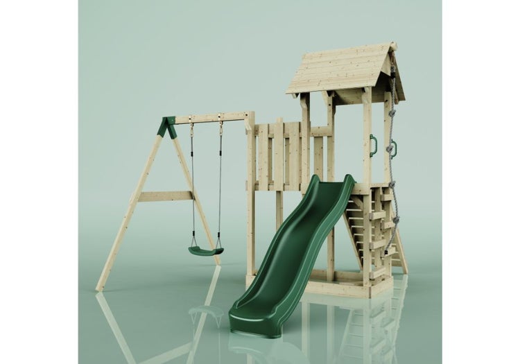 PolarPlay Spielturm Bergen aus Holz in Rosa Babyschaukel