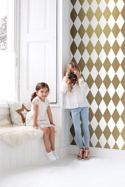 Origin Wallcoverings Tapete Karomuster Weiß und Gold - 53 cm x 10.05 m - 347669