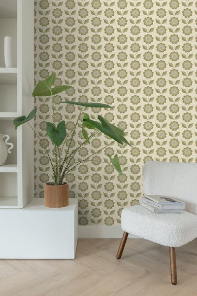 ESTAhome Tapete Blumen Graugrün - 50 x 900 cm - 130979