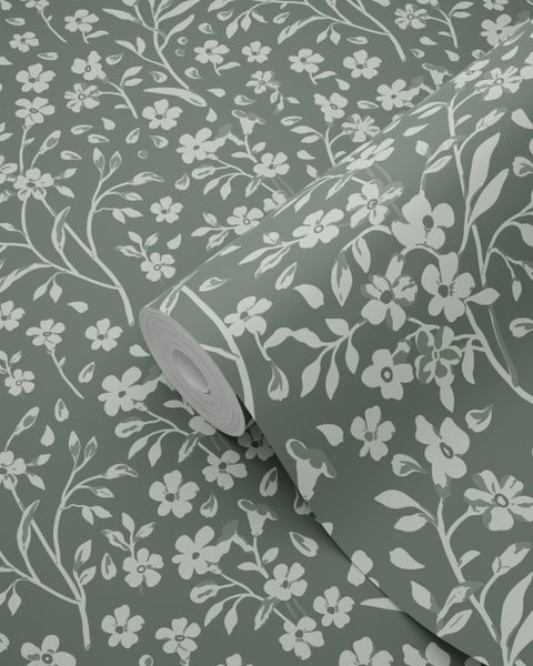 ESTAhome Tapete Blumen Graugrün - 53 cm x 10.05 m - 139878