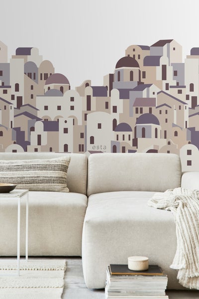 ESTAhome Fototapete Mediterrane Häuser Beige und Grau - 200 x 279 cm - 159260