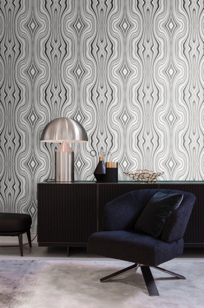 Origin Wallcoverings Tapete grafische Linien Schwarz und Weiß - 53 cm x 10.05 m - 347230