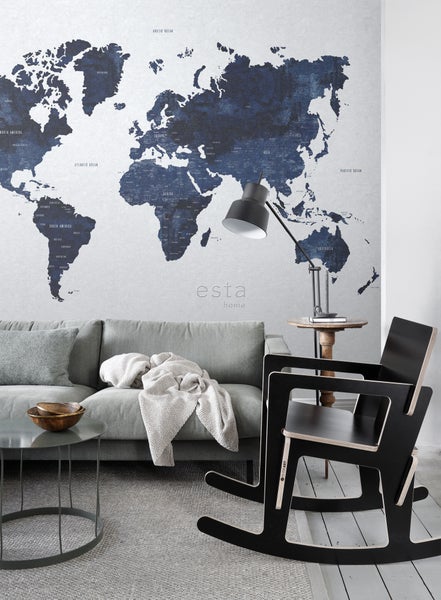 ESTAhome Fototapete Weltkarte im Vintage-Look Blau - 2,79 x 2,79 m - 158853