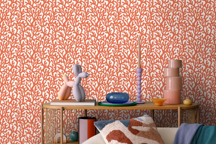 ESTAhome Tapete Koralle Orange und Weiß - 50 x 900 cm - 131013