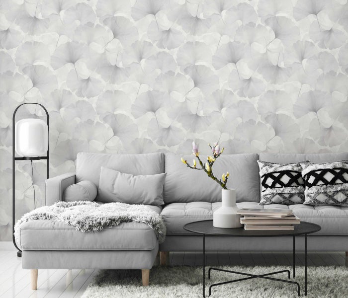 Erismann Tapete Ginkgoblätter Silber - 53 cm x 10.05 m - 662394