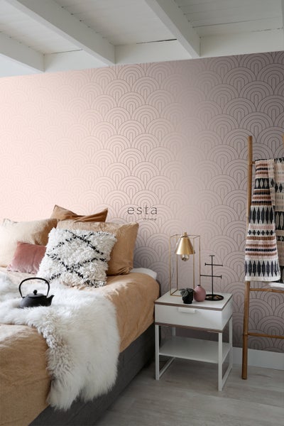 ESTAhome Tapete Art Decó Muster Hellrosa und Roségold - 53 cm x 10.05 m - 139217